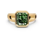 Solitaire Engagement Ring Setting for Fancy Green Radiant Cut Center with Wide Band and Bezel Head in Yellow Gold