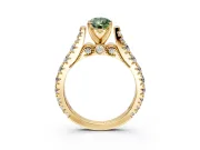 Solitaire Engagement Ring Setting for Fancy Green Pear-Shaped Center with Pave Cathedral Shoulders and Prong Head in Yellow Gold