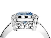Halo Engagement Ring Setting for Fancy Blue Cushion Cut Center with Milgrain Halo, Pave Band and Prong Head in White Gold