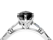 Baguette Engagement Ring Setting for Fancy Black Pear-Shaped Center with Alternating Bar-Set Band and Prong Head in Sterling Silver