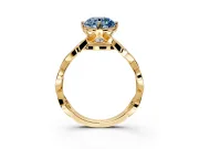 Solitaire Engagement Ring Setting for Fancy Blue Round Cut Center with Accented Twist Band and Leaf Prong Head in Yellow Gold
