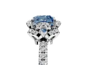 Halo Engagement Ring Setting for Fancy Blue Cushion Cut Center with Openwork Halo, Pave Band and Prong Head in White Gold