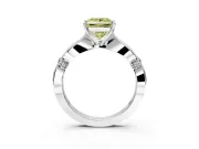 Solitaire Engagement Ring Setting for Fancy Yellow Princess Cut Center with Carved Leaf Shoulders and Prong Head in Sterling Silver