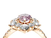 Floral Halo Engagement Ring Setting for Fancy Pink Marquise Center with Pave Accents and Prong Head in Rose Gold