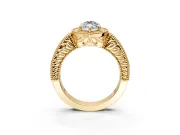 Milgrain Halo Engagement Ring Setting for Marquise Center with Pave Band and Prong Head in Yellow Gold