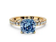 Solitaire Engagement Ring Setting for Fancy Blue Cushion Cut Center with Large Accents and Prong Head in Yellow Gold