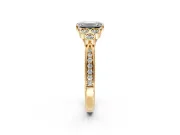Cluster Engagement Ring Setting for Emerald Cut Center with Bezel Accent Clusters and Prong Head in Yellow Gold