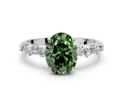 Cluster Engagement Ring Setting for Fancy Green Oval Center with Round Cut Accent Band and Prong Head in Sterling Silver