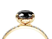 Solitaire Engagement Ring Setting for Fancy Black Oval Center with Pave Accents and Prong Head in Yellow Gold