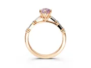 Baguette Engagement Ring Setting for Fancy Pink Pear-Shaped Center with Alternating Bar-Set Band and Prong Head in Rose Gold