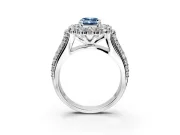 Large Accent Halo Engagement Ring Setting for Fancy Blue Emerald Cut Center with Pave Split Shank and Prong Head in Sterling Silver
