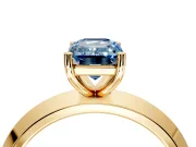 Solitaire Engagement Ring Setting for Fancy Blue Emerald Cut Center with Wide Knife Ridge Band and Prong Head in Yellow Gold