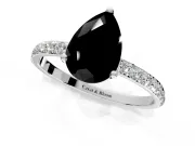 Solitaire Engagement Ring Setting for Fancy Black Pear-Shaped Center with Fine Pave Accents and Prong Head in Sterling Silver