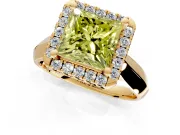 Halo Engagement Ring Setting for Fancy Yellow Princess Cut Center with Square Band and Prong Head in Yellow Gold