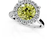 Single Halo Engagement Ring Setting for Fancy Yellow Round Cut Center with Corner Claws, Plain Band and Prong Head in Platinum