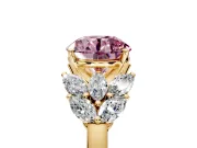 Leaf Cluster Engagement Ring Setting for Fancy Pink Round Cut Center with Marquise Accents and Prong Head in Yellow Gold