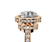 Halo Engagement Ring Setting for Round Cut Center with Metal-Rimmed Halo, Pave Band and Prong Head in Rose Gold