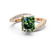 Solitaire Engagement Ring Setting for Fancy Green Radiant Cut Center with Pave Bypass Swirl Band and Prong Head in Rose Gold