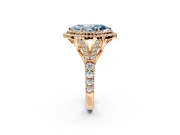 Double Halo Engagement Ring Setting for Fancy Blue Marquise Center with Narrow Pave Split Shank and Prong Head in Rose Gold