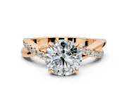 Crossover Engagement Ring Setting for Round Cut Center with Pave and Plain Strands and Prong Head in Rose Gold