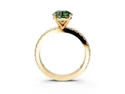 Solitaire Engagement Ring Setting for Fancy Green Round Cut Center with Fine Pave Band and Claw Prong Head in Yellow Gold