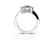 Halo Engagement Ring Setting for Fancy Pink Round Cut Center with Milgrain Halo, Pave Band and Prong Head in Sterling Silver