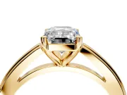 Solitaire Engagement Ring Setting for Emerald Cut Center with Flat-Sided Plain Band and Prong Head in Yellow Gold