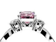3 Stone Engagement Ring Setting for Fancy Pink Emerald Cut Center with Pave Twist Band and Prong Head in Platinum