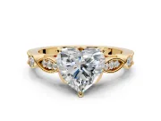 Solitaire Engagement Ring Setting for Heart-Shaped Center with Marquise and Bezel Accents and Prong Head in Yellow Gold