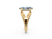 Halo Engagement Ring Setting for Fancy Blue Marquise Center with Rope Twist Split Shank and Prong Head in Yellow Gold