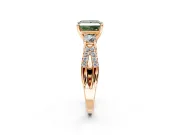3 Stone Engagement Ring Setting for Fancy Green Princess Cut Center with Pave Split Shank and Prong Head in Rose Gold