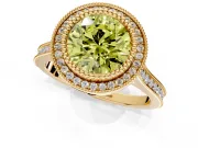 Halo Engagement Ring Setting for Fancy Yellow Round Cut Center with Milgrain Frame, Pave Band and Prong Head in Yellow Gold