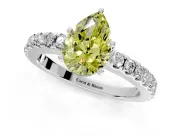 Solitaire Engagement Ring Setting for Fancy Yellow Pear-Shaped Center with Single Row Accent Band and Prong Head in Platinum
