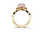 3 Stone Engagement Ring Setting for Fancy Pink Asscher Cut Center with Pave Twist Band and Prong Head in Yellow Gold