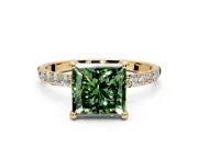 Solitaire Engagement Ring Setting for Fancy Green Princess Cut Center with Pave Accents and Prong Head in Yellow Gold