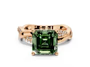 Solitaire Engagement Ring Setting for Fancy Green Asscher Cut Center with Pave and Plain Crossover and Basket Head in Rose Gold