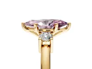 3 Stone Engagement Ring Setting for Fancy Pink Marquise Center with Wide Plain Band and Prong Head in Yellow Gold