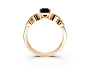 Leaf Engagement Ring Setting for Fancy Black Emerald Cut Center with Milgrain Accent Band and Prong Head in Rose Gold