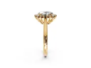 Starburst Halo Engagement Ring Setting for Oval Center with Thin Round-Wire Band and Prong Head in Yellow Gold