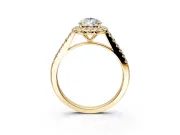 Halo Engagement Ring Setting for Pear-Shaped Center with Narrowing Pave Band and Prong Head in Yellow Gold