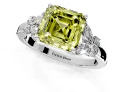 Solitaire Engagement Ring Setting for Fancy Yellow Asscher Cut Center with Marquise Flower Shoulders and Prong Head in Platinum