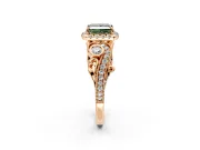 Milgrain Halo Engagement Ring Setting for Fancy Green Princess Cut Center with Shoulder Bezels and Prong Head in Rose Gold