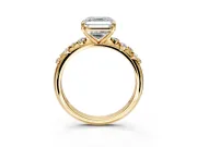 Cluster Engagement Ring Setting for Asscher Cut Center with Round Cut Accent Band and Prong Head in Yellow Gold