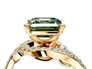 Solitaire Engagement Ring Setting for Fancy Green Asscher Cut Center with Pave Bypass Twist Band and Prong Head in Yellow Gold
