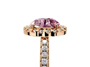 Pave Halo Engagement Ring Setting for Fancy Pink Round Cut Center with Single Row Pave Band and Prong Head in Rose Gold