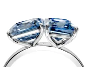 Fancy Blue Asscher Cut and Emerald Cut Lab-Grown Diamond Toi et Moi Engagement Ring with Prong-Set Stones in White Gold