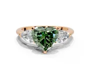 3 Stone Engagement Ring Setting for Fancy Green Heart-Shaped Center with Large Pear-Shaped Accents and Prong Head in Rose Gold