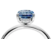 Hidden Halo Engagement Ring Setting for Fancy Blue Radiant Cut Center with Thin Rounded Band and Prong Head in Sterling Silver