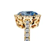 Accent Halo Engagement Ring Setting for Fancy Blue Oval Center with Full-Length Pave Band and Prong Head in Yellow Gold
