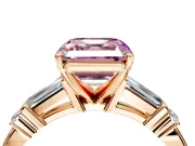 Bar-Set Engagement Ring Setting for Fancy Pink Asscher Cut Center with Tapered Baguette Accents and Prong Head in Rose Gold